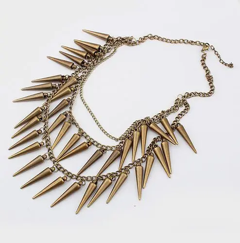 

Free Airmail Shipping Fashion Three Color Sharp Rivet Personality Punk Style Multi-layer Vintage Necklace N622