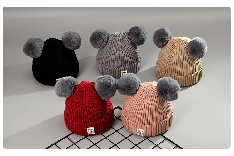 VISROVER 10 цветов милые детские шапочки для малышей шапки с мишкой помпон unsix зимние шапки шапка, вязанная крючком зимние шапочки