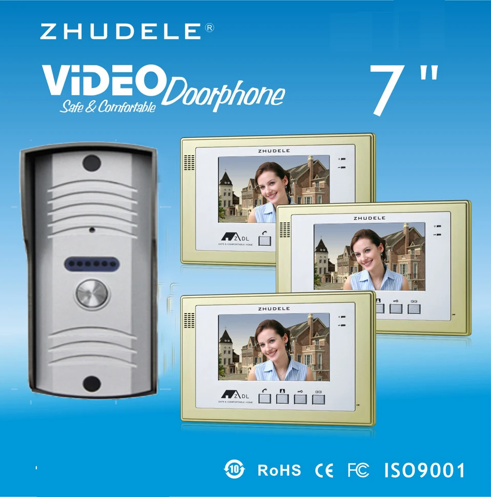 ZHUDELE домофон 7 &quotцветной TFT LCD монитор видео телефон двери W/t 1 Водонепроницаемый