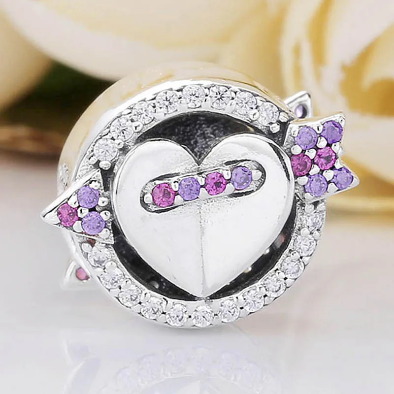 

New 925 Sterling Silver Bead Charm The Moment You Fell In Love Sparkling Arrow And Heart Beads Fit Pandora Bracelet Diy Jewelry