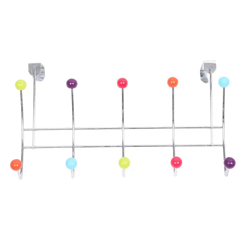

10 HOOK MULTI COLOUR OVER THE DOOR CLOTHES COAT HANGER RACK CHROME HANGERS