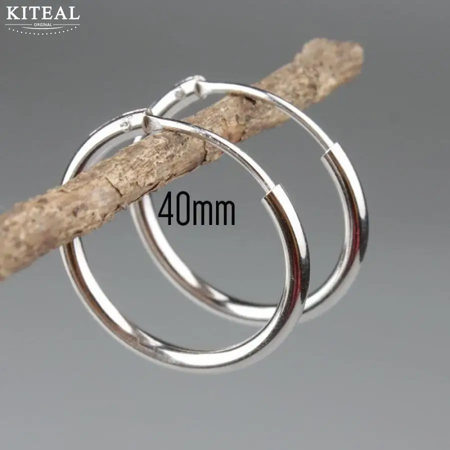 Круглые серьги-кольца, Настоящее серебро, 925 пробы, 10, 15, 20, 30, 40, 50 мм, для мужчин, женские модные круглые серьги, толщина 1,5 мм - Окраска металла: K2