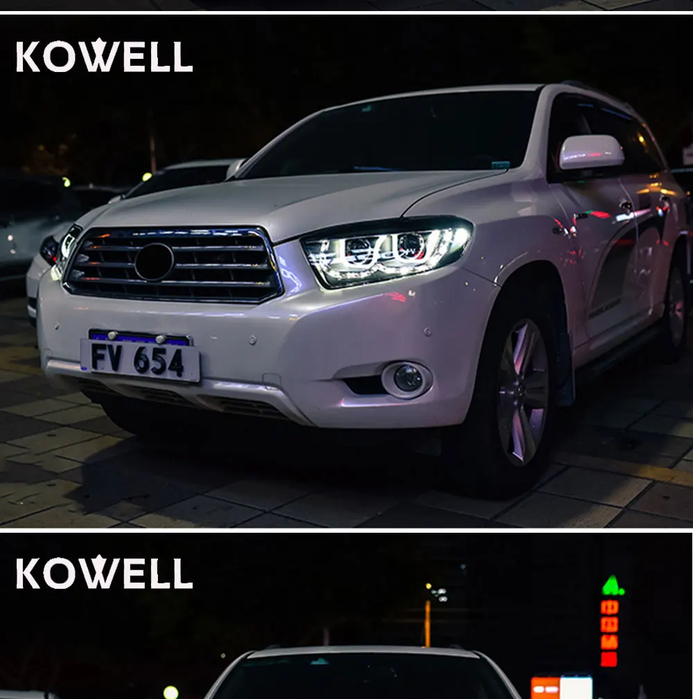 KOWELL автомобильный Стайлинг для фары Toyota Highlander 2009 2010 2011 новая светодиодная… для Kluger фары drl Объектив двойной луч H7 HID Xenon