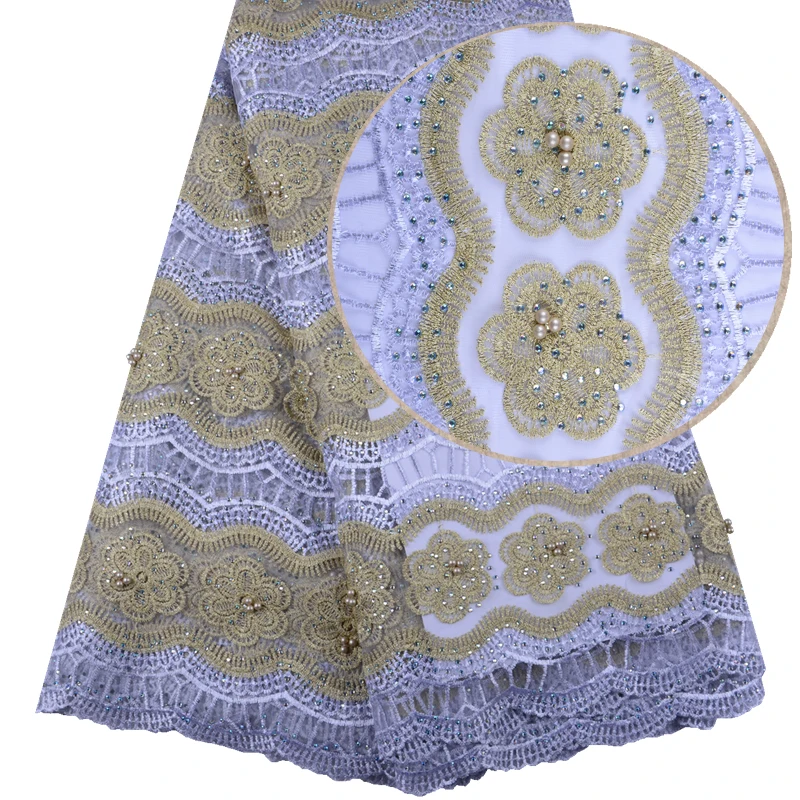 Новое поступление африканская Кружевная Ткань 5 ярдов гипюр кружевная ткань Высокое качество Африканский шнур кружевная ткань для свадебного платья 1503