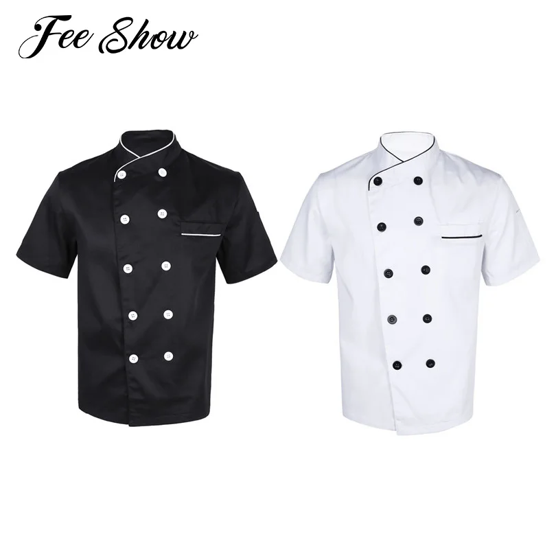 Unisex Short Sleeve Chef Coat Jacket Kitchen Cooker Restaurant Uniform