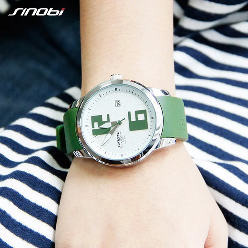 SINOBI Женские кварцевые часы модные спортивные часы водонепроницаемые силиконовые повседневные красочные стильные нарядные часы с календарем женские наручные часы