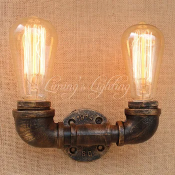 

Retro Loft Style Industrial Vintage Wall Lamp Edison Wall Sconce 2 Lights Water Pipe Wall Light Fixtures Home Lighting E27 Bulb