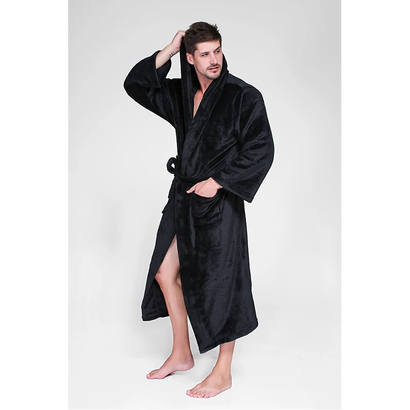 Flannel mens bath robe thick couple bathrobes plus size women fur robe solid warm winter pajamas long sleevee mens robes Da5460