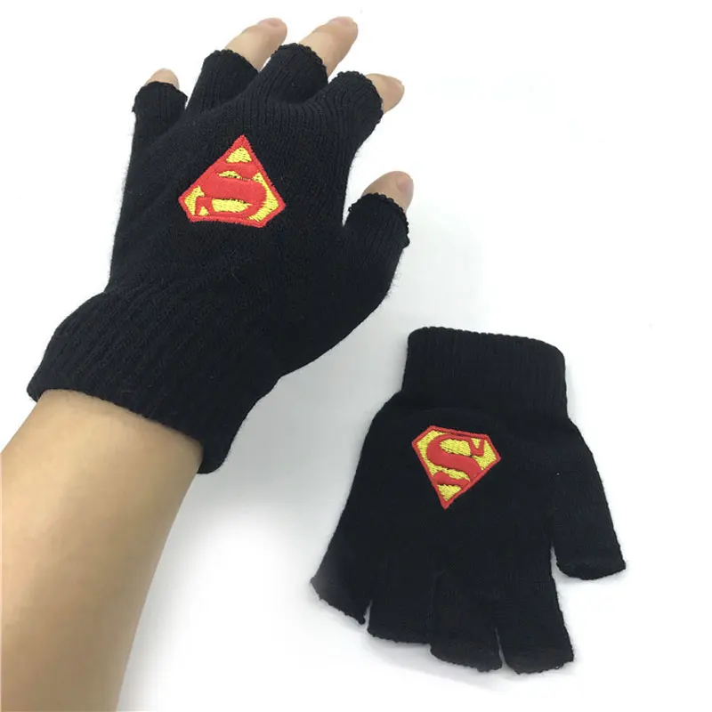 Тенденция перчатки унисекс без пальцев аниме Супермен половина палец вязаные перчатки зимние теплые наручные варежки Хэллоуин Косплэй
