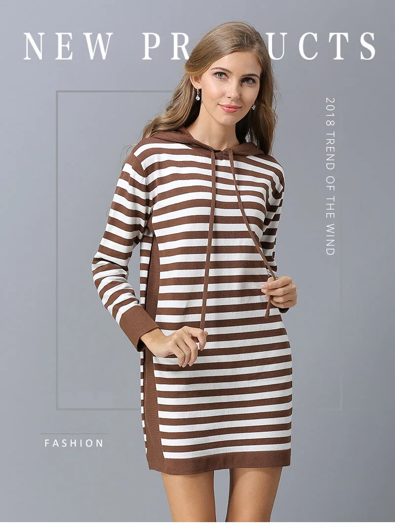 Europe and the United States autumn new simple sweater women striped long loose hooded hooded sweater sweater (1)