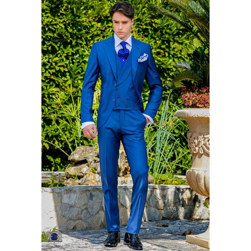 Последние конструкции пальто брюки Королевский синий итальянский мужской костюм Классический Нежный Tuxedo Пром пиджак пользовательских 3