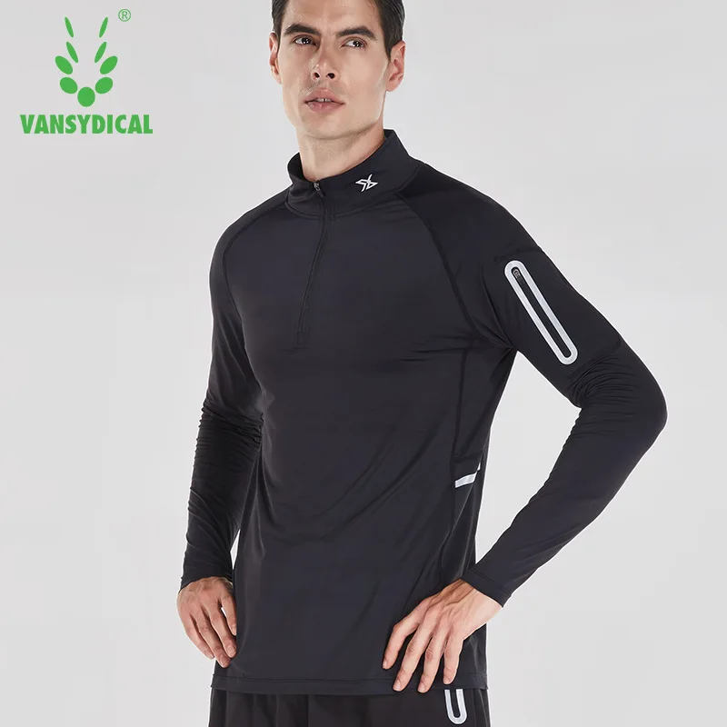 

Vansydical Men's Sports Running Shirts Long Sleeve Quick Dry Breathable Jogging Workout Gym Jerseys Tops with Zipper Pocket