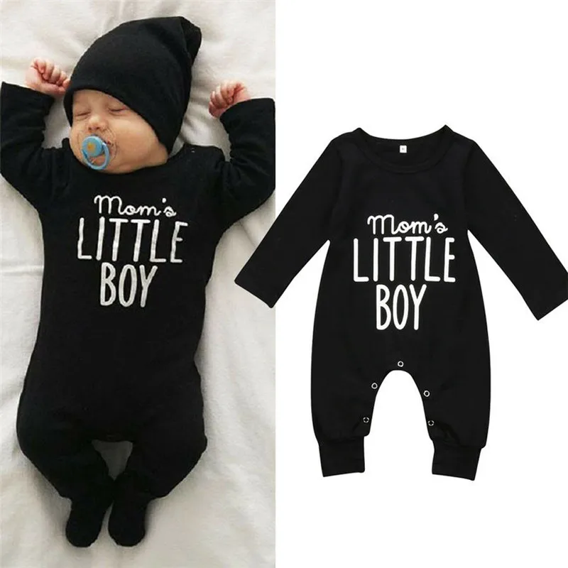 

Emmababy Fashion Unisex Baby One-Pieces Jumpsuit Newborn Kids Baby Boys Girls Romper Black Long Sleeve Letter Print Loose Casual