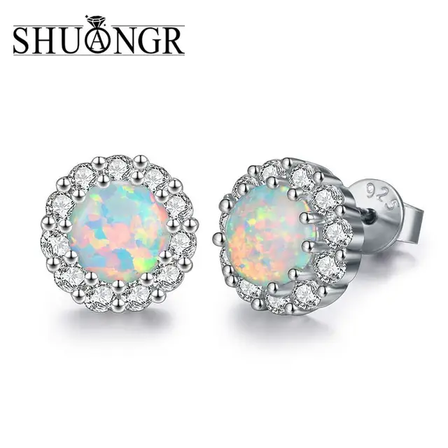 Shuangr 925 Sterling Silver Opal Stone Jewelry 2018 Crystal Stud Shuangr 925 Sterling Silver Opal Stone Jewelry 2018 Crystal Stud Earrings For Woman Christmas Whole