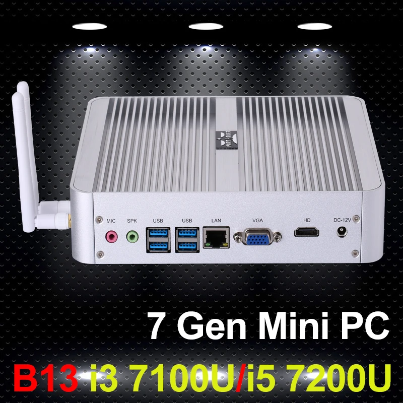 Intel Core i5 7200U i3 7100U Partaker B13 Computer 7th Gen Kaby Lake Win10 Fanless Mini