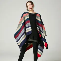 ZDFURS * новый двойной сторон полосатый кашемир чувствовать себя зимой пончо Для женщин длинный шарф накидка зима пашмины