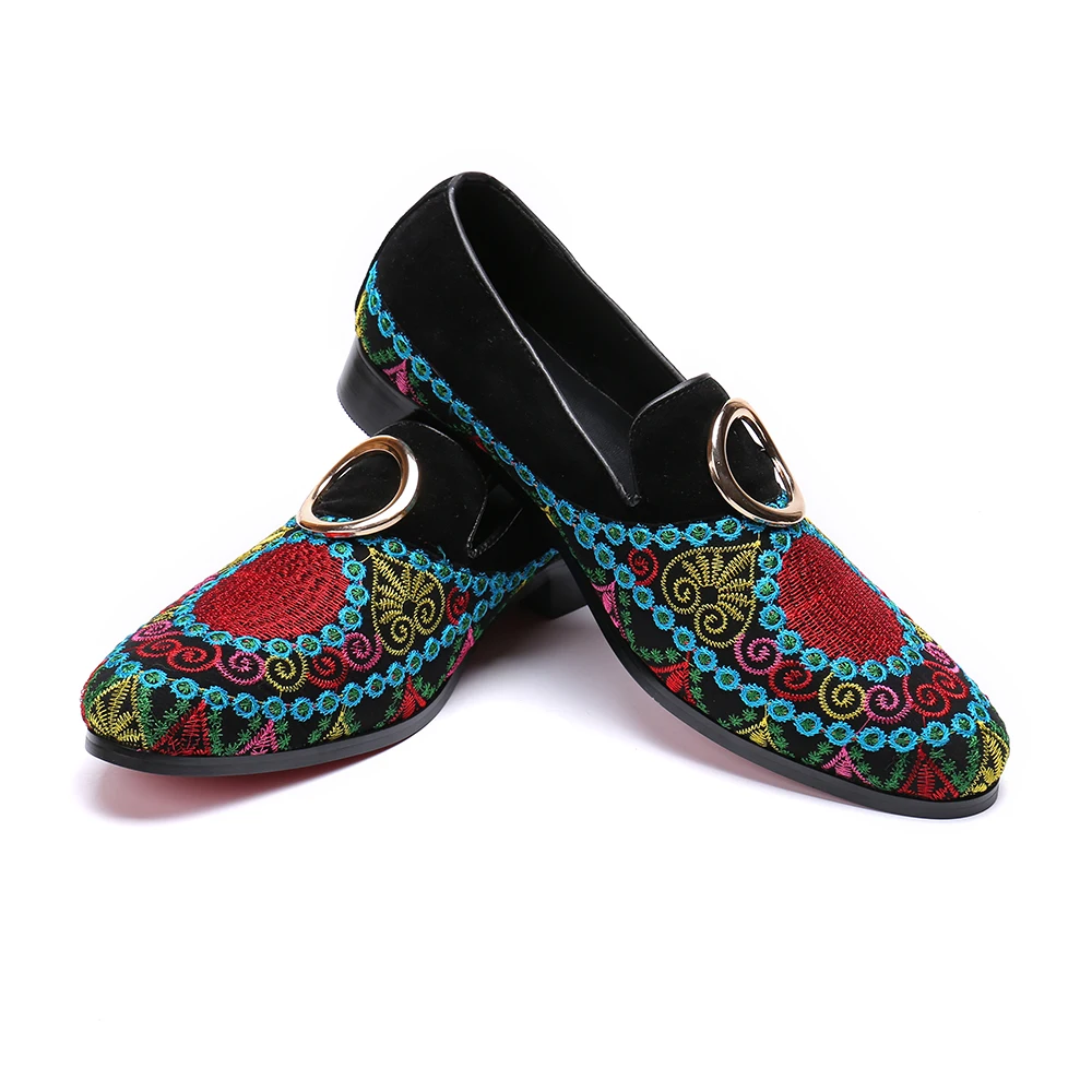 Prom Größe Müßiggänger Wildleder Vintage Leder Männer Party Wohnungen Männlichen Große Auf Multicolor Schwarzes Slip Kleid Schuhe Stickerei Christia Bella A4TwFq0T