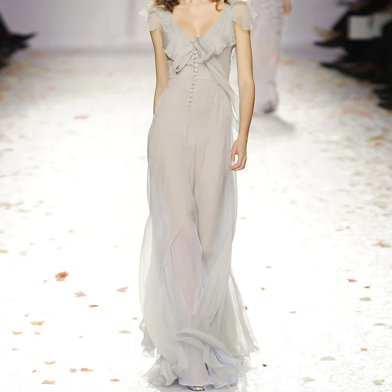 

New Fairy Chic Gentle Super Fairy Princess Long Summer Dress Retro V neck Long Short Sleeve Elegant Big Dress