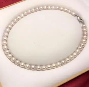

Jewelry Pearl Necklace natural freshwater pearl necklace 8-9mm white pearl necklace 18INCH FINE JEWELRY Free Shipping