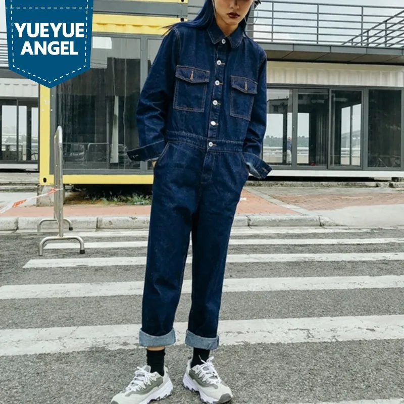 

Free Shipping 2019 New Fashion Streetwear Female Denim Jumpsuit Long Sleeve Women Harajuku High Quality Rompers Jeans Trousers