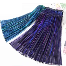 Градиентные цветные плиссированные юбки женские новые модные летние свободные сетчатые весенние элегантные юбки женские