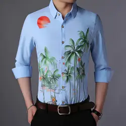 Для Мужчин's хипстер дерево напечатаны гавайская рубашка 2018 мода Slim Fit с длинным рукавом рубашка Для мужчин Повседневное бренд Camisa