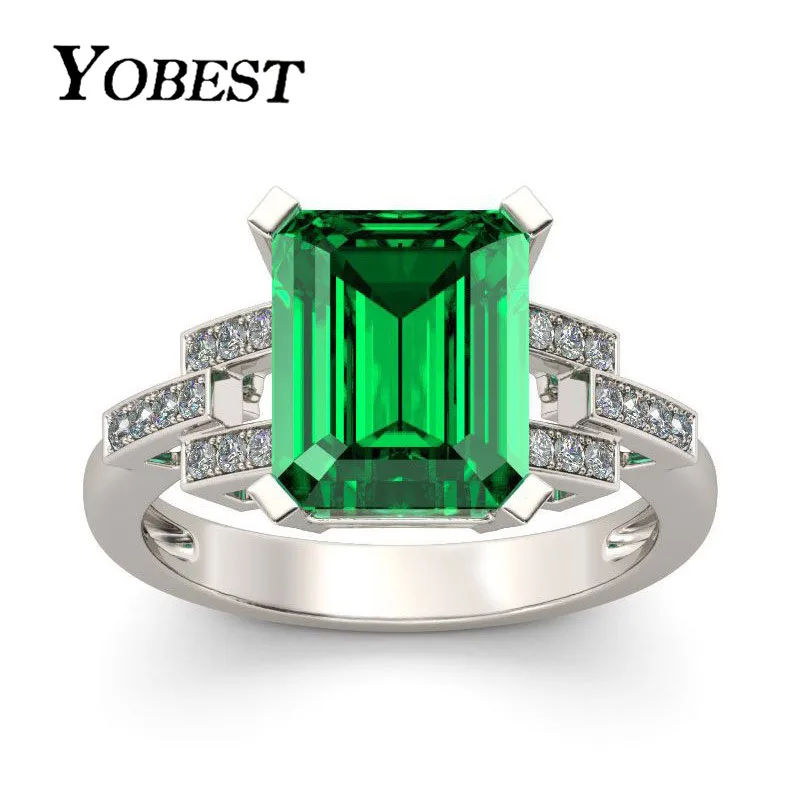 

YOBEST 2018 New White Gold Color Ring Fashion Green Big Square Crystal Wedding Jewelry For Women Wholesale