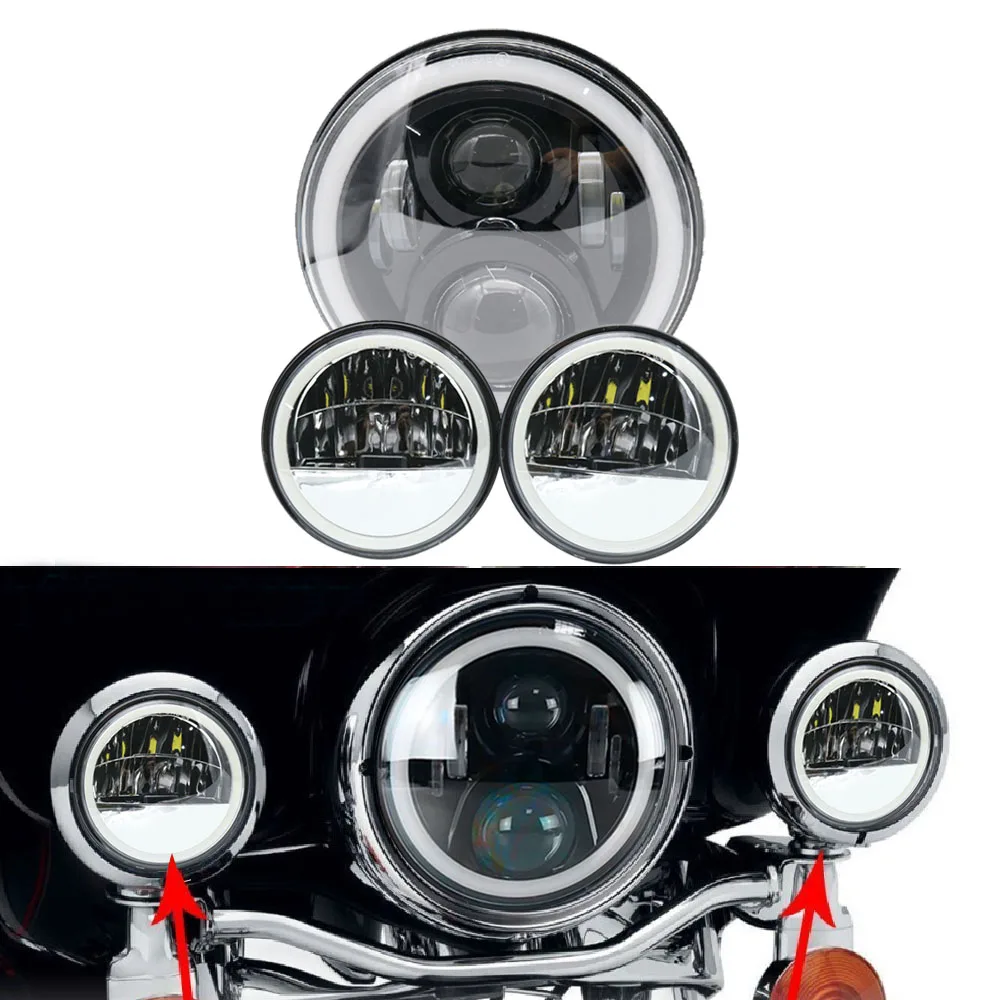 Set Motorbike Accessories 7 Turn Signal DRL Angel Eye Headlamp for Harley Softail Touring Daymaker 7 Inch Round LED Headlight (31)