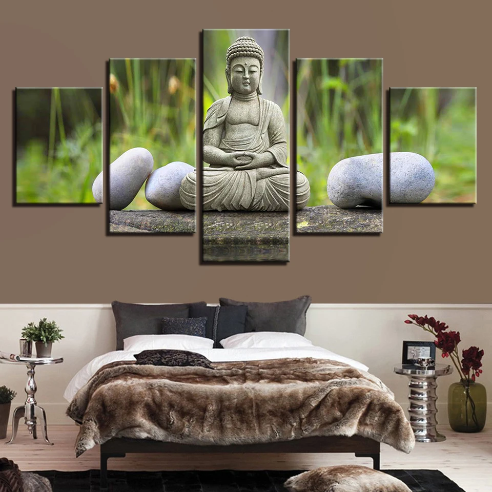 

Artwork HD Prints Home Decoration Canvas Painting 5 Pieces Buddha Wall Art Modular For Bedside Background Bedroom Picture Poster