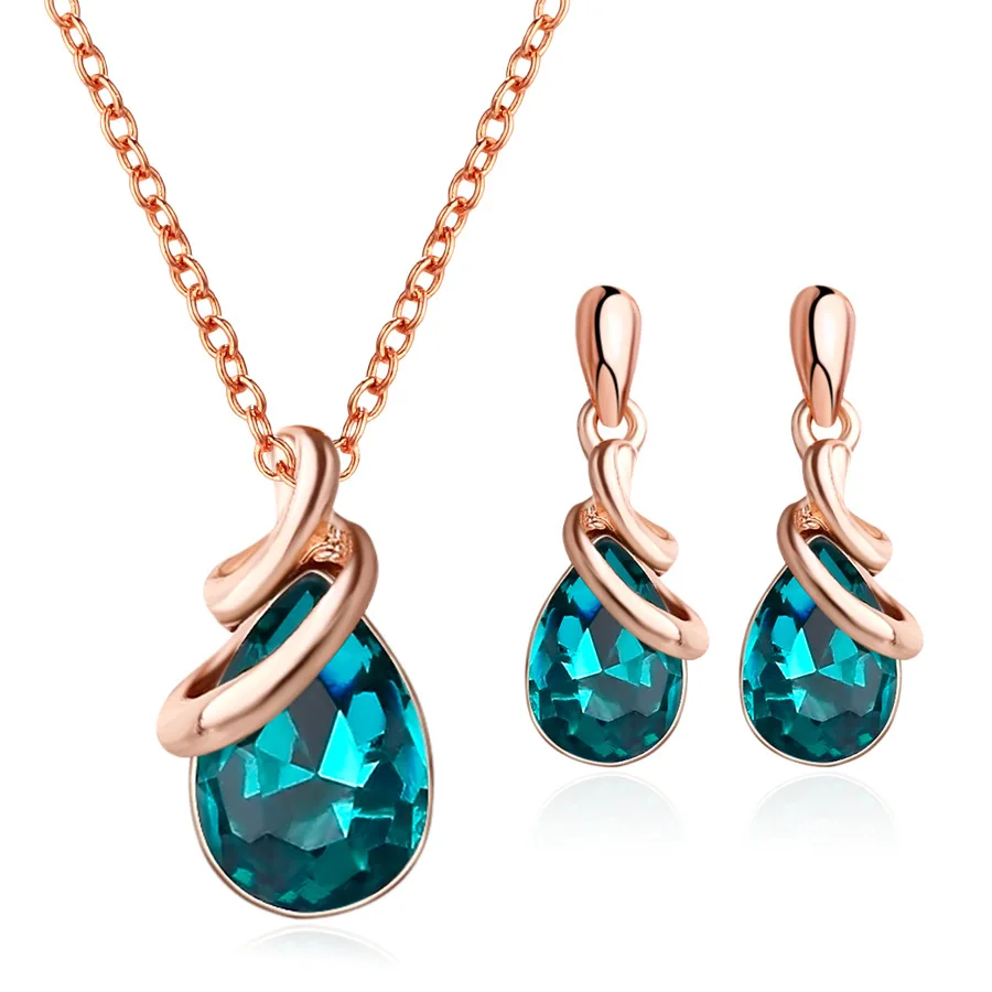 

TSHOU167 Green Stone Drop Earrings Necklace Ring Set, Girls Alloy Jewelry three Set