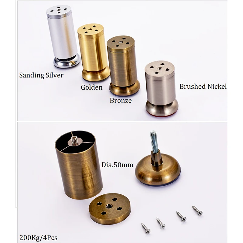 cheap 4Pcs Lot Round Dia.50mm Adjustable Leveling Leveler Leg Feet For Sofa Bed Cabinet TV Gold Bronze Zinc Alloy