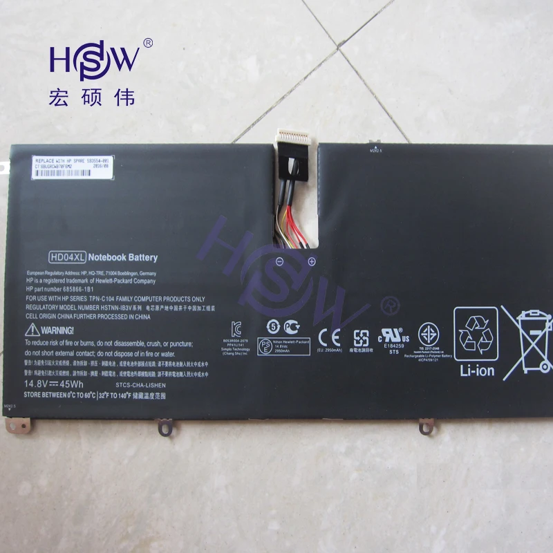 HSW новый 14 8 В 45Wh HD04XL Батарея для HP Envy Spectre XT 13 2021tu 2000eg 2120tu 685866 1b1 17|battery for hp|hd04xl batteryfor hp