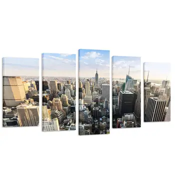 

Canvas Print New York Cityscape Empire States Building Split 5 Panel Canvas Wall Art for Living Room