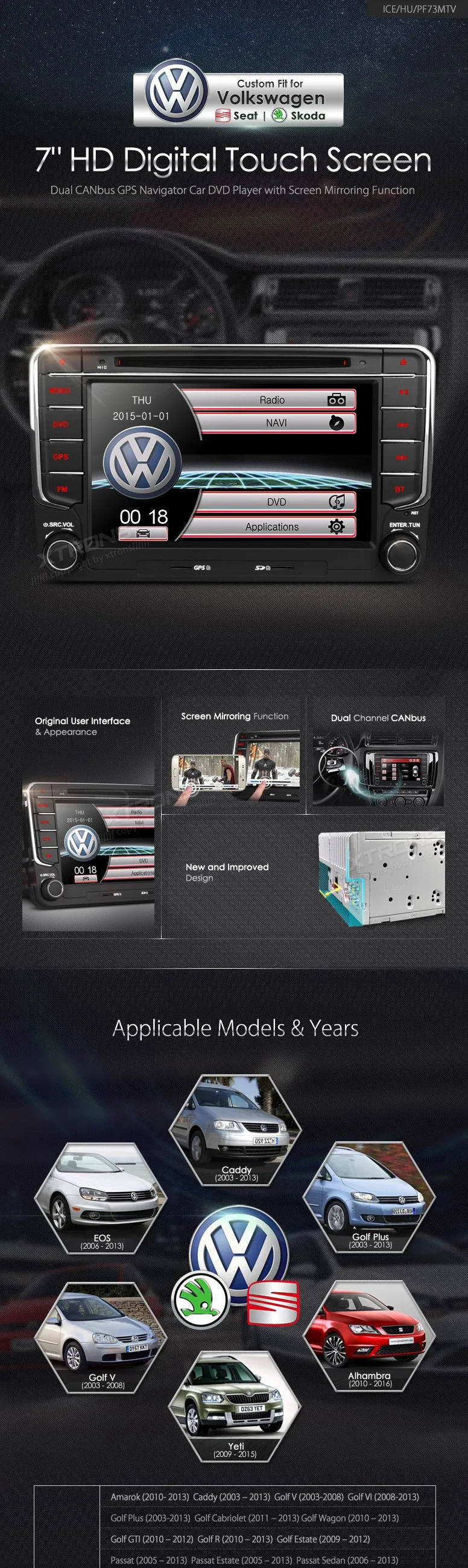 Cheap 7" Special Car DVD for Volkswagen Touran 2003-2012 & Tiguan 2007-2012 & Scirocco 2008-2012 & EOS 2006-2012 & Caddy 2004-2012 0