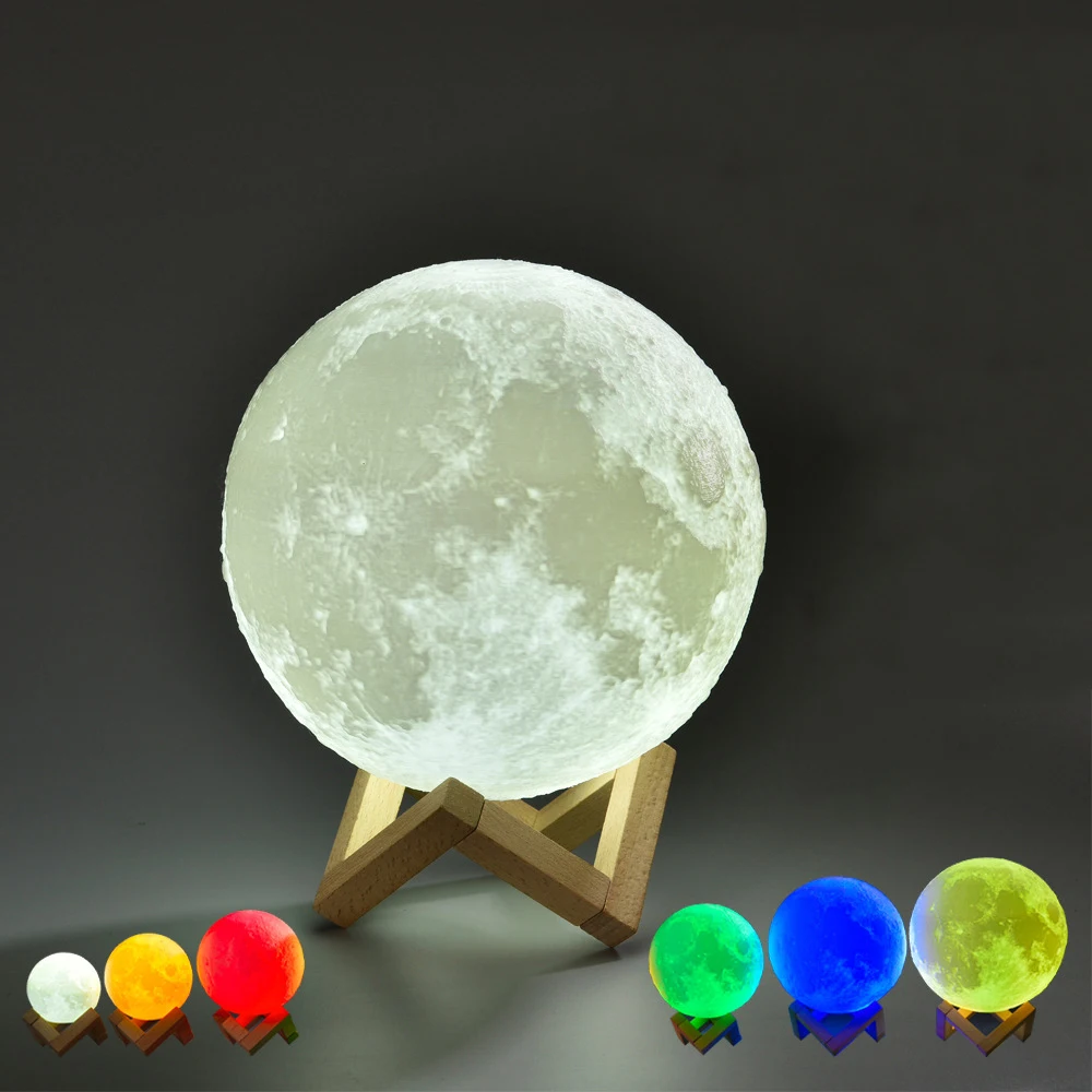 Перезаряжаемая лампа с 3D принтом в виде Луны, 2 цвета, сенсорный выключатель для спальни, книжный шкаф, Ночной светильник, домашний декор, креативный подарок