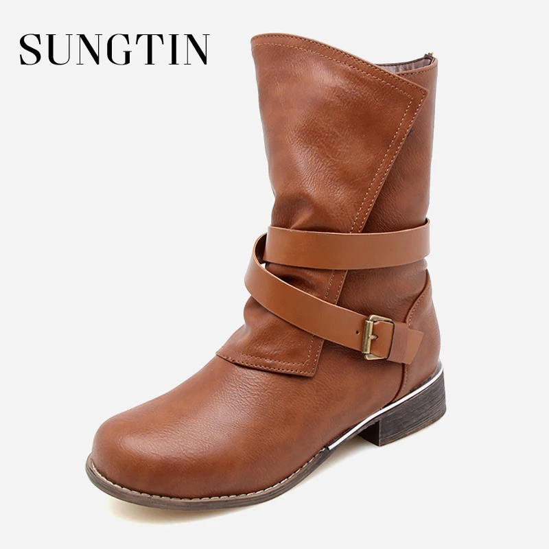 Sungtin 2018 New Woman Ankle Boots Autumn Winter Classic Buckle Strap