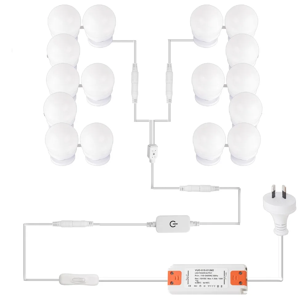 LED Vanity Hollywood Styles Makeup Mirror Lights kit bulbs for wall Dressing Table with Dimmer & Adapter Plug in 16PCS Bulb 5 LED Vanity Hollywood Styles Makeup Mirror Lights kit bulbs for wall Dressing Table with Dimmer & Adapter Plug in 16PCS Bulb 5