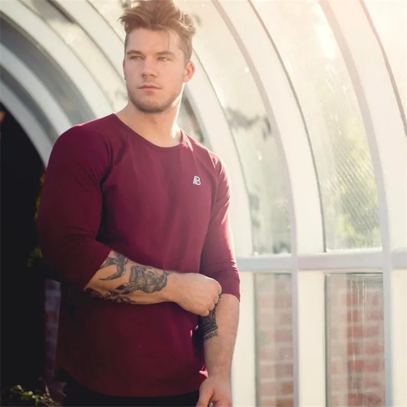 

Fall 2019 Men's Cotton Gyms Training Long Sleeve T-shirt Fashion Bodybuilding Wear Street casual Men's Wear 6 Colors Hot Sale