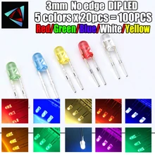 5 цветов x 20 шт 100 шт./лот белый красный зеленый синий желтый 3 мм клавиатура светильник без края диод светодиодный комплект