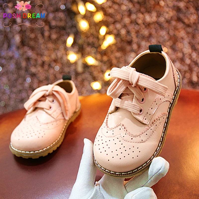 

POSH DREAM British Kids Girls Shoes New Genuine Leather English Children Leather Shoes Pink and Black Cow Muscle Girl Shoes C