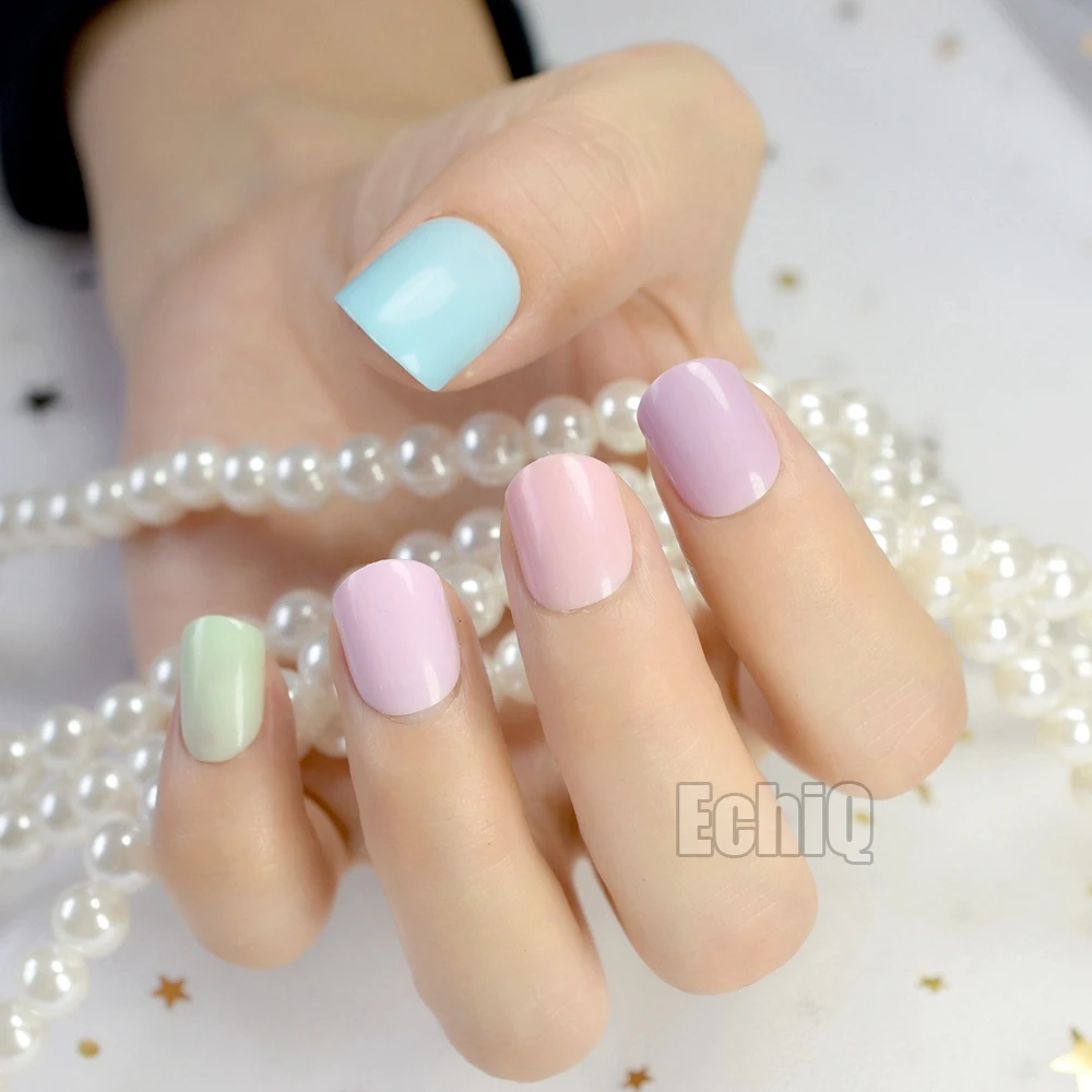 

24pcs False Nail Art Tips Full Cover Fake Nails Decoration Patch Manicure Tips Accessory Pearl White Pink Purple For Daily