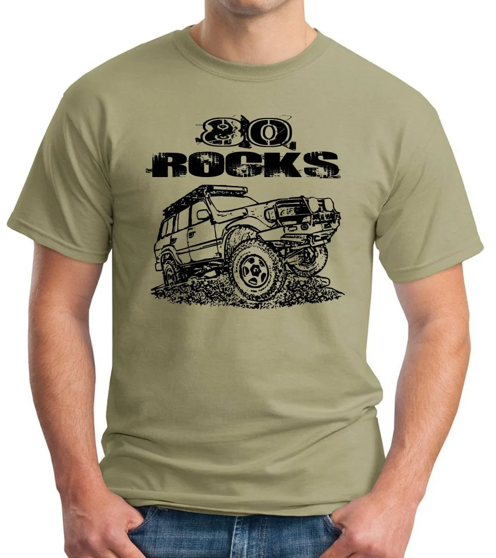 

2019 Short Sleeve O-Neck 80 ROCKS with FJ80 Land Cruiser image Summer Men Clothing