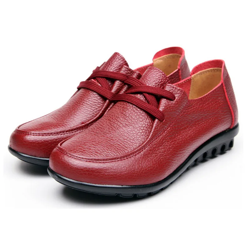 Big Size 25 61 Shoes Women Genuine Leather Casual Women Flats Shoes Lace Up Single Shoes Loafers