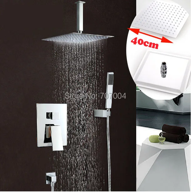 

Polished Chrome Ceiling Mounted 16" Rainfall Shower Set Faucet with Hand Shower Single Handle