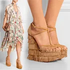 Best Price as low as $135.00 Pumps Women Sandals High Heels Platform Gladiator Sandals Women Shoes Tassel Genuine Leather Wedges Sandals Women's Shoes PPO043