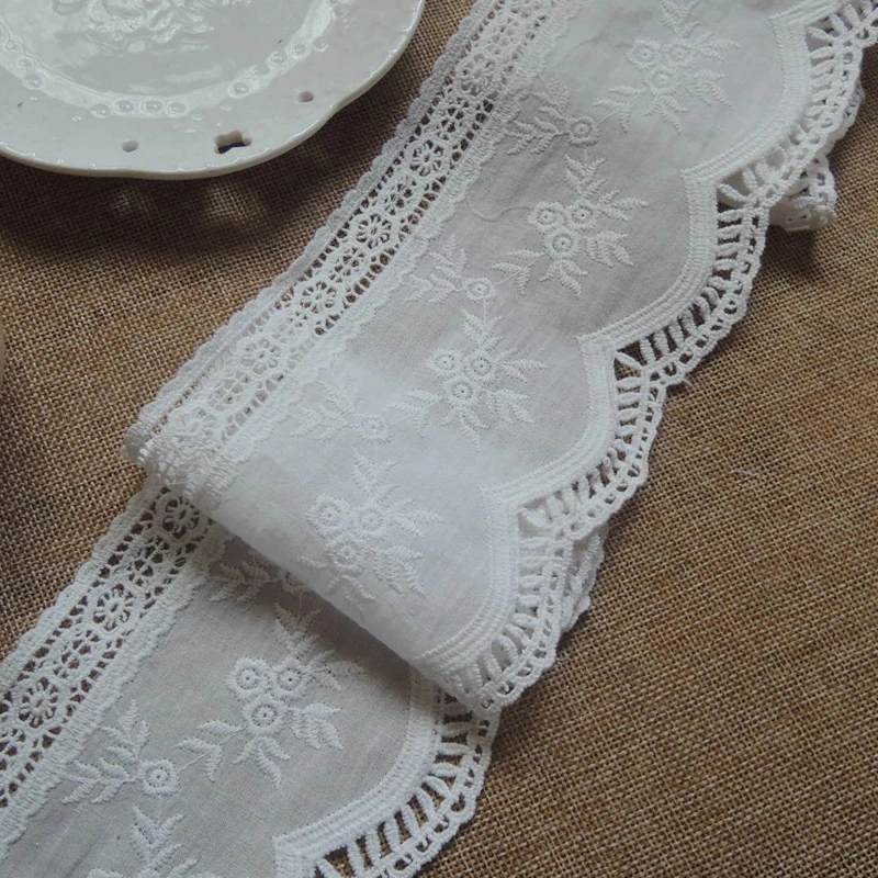 

Black Natural-white Beige Cotton100% Cloth Embroidered Lace Trim DIY Accessories Clothes Lace Fabric Width 10.5cm 7Yds/lot