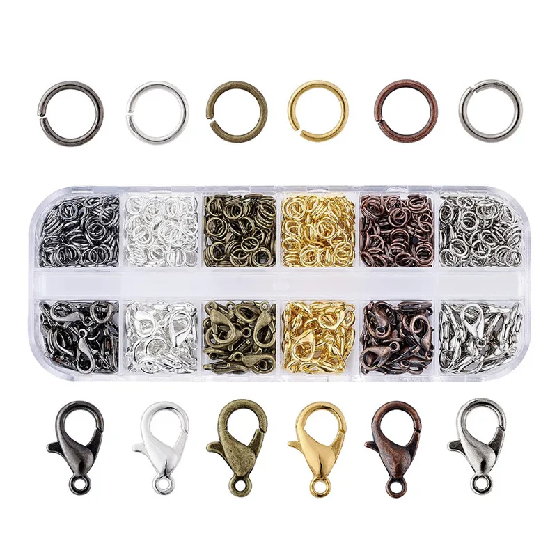 

1 Box Alloy Lobster Claw Clasps Iron Jump Rings Connector Link for Jewelry Making DIY Bracelet Necklace Mixed Color 12x7x3mm