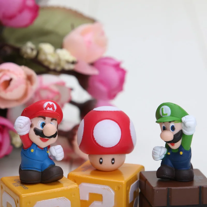5pcs/set Super Mario Bros Bundle Blocks Figures Mario Goomba Luigi Koopa Troopa Mushroom PVC Figures Model Toys
