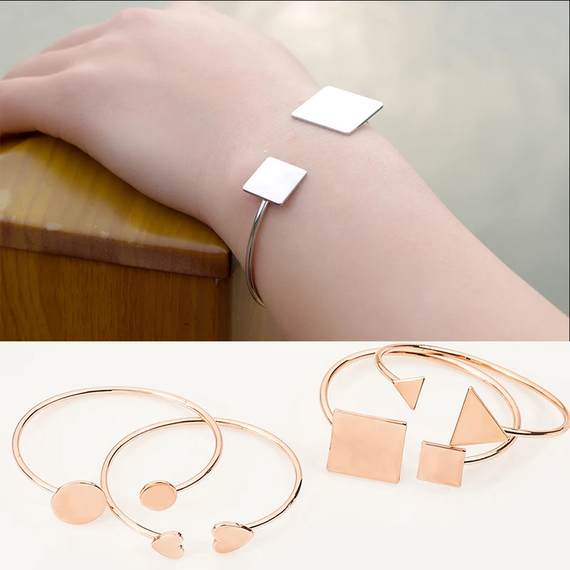 

Luxury Geometry Triangle Square Gold Bracelet Heart Circle Open Bracelets For Women Pure Copper Plating Personality Jewelry