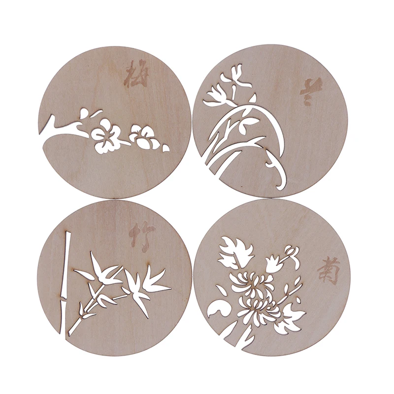 

1 Pcs Chinese Plum, orchid, bamboo, chrysanthemum Table Coffee Bar Cup Mat Flowers Wooden Carved Home Coasters 90mm*90mm*4mm